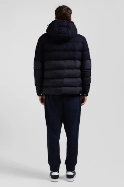 Navy blue flannel and nylon down jacket