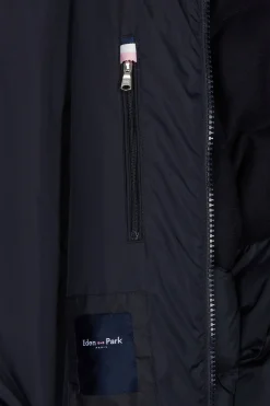 Navy blue flannel and nylon down jacket