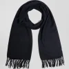 Navy blue fringed plain scarf