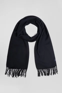 Navy blue fringed plain scarf