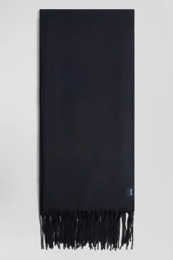 Navy blue fringed plain scarf