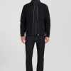 Navy blue gabardine cotton zip-up jacket with shirt collar