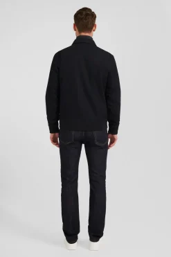 Navy blue gabardine cotton zip-up jacket with shirt collar