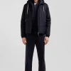 Navy blue hooded windbreaker jacket