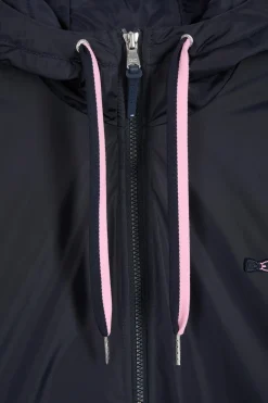 Navy blue hooded windbreaker jacket