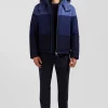 Navy blue hooded wool jersey jacket