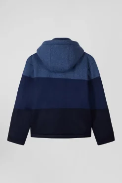 Navy blue hooded wool jersey jacket