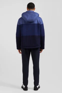 Navy blue hooded wool jersey jacket