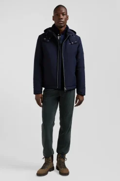 Navy blue hooded zip-up jacket