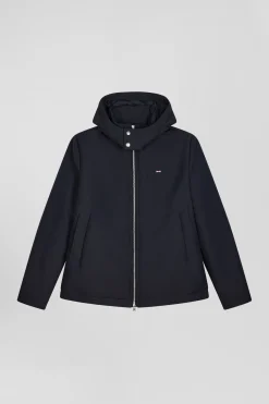 Navy blue hooded zip-up jacket