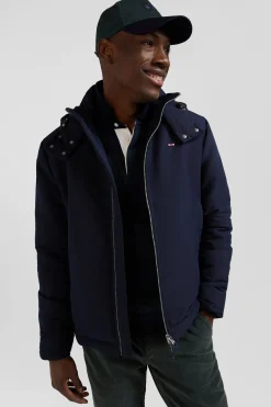 Navy blue hooded zip-up jacket