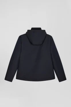 Navy blue hooded zip-up jacket