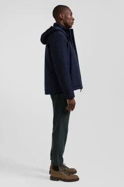 Navy blue hooded zip-up jacket