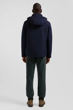 Navy blue hooded zip-up jacket