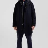 Navy blue 2-in-1 flannel wool parka