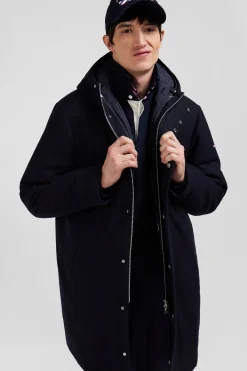Navy blue 2-in-1 flannel wool parka