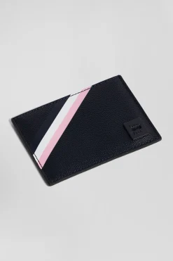 Navy blue Italian card holder with tricolour detail