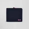 Navy blue Italian-style wallet with pink ribbon