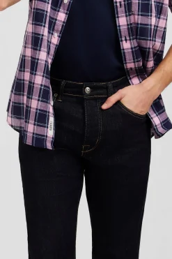 Navy blue jeans in stretch cotton