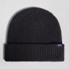 Navy blue knitted beanie with bow tie embroidery