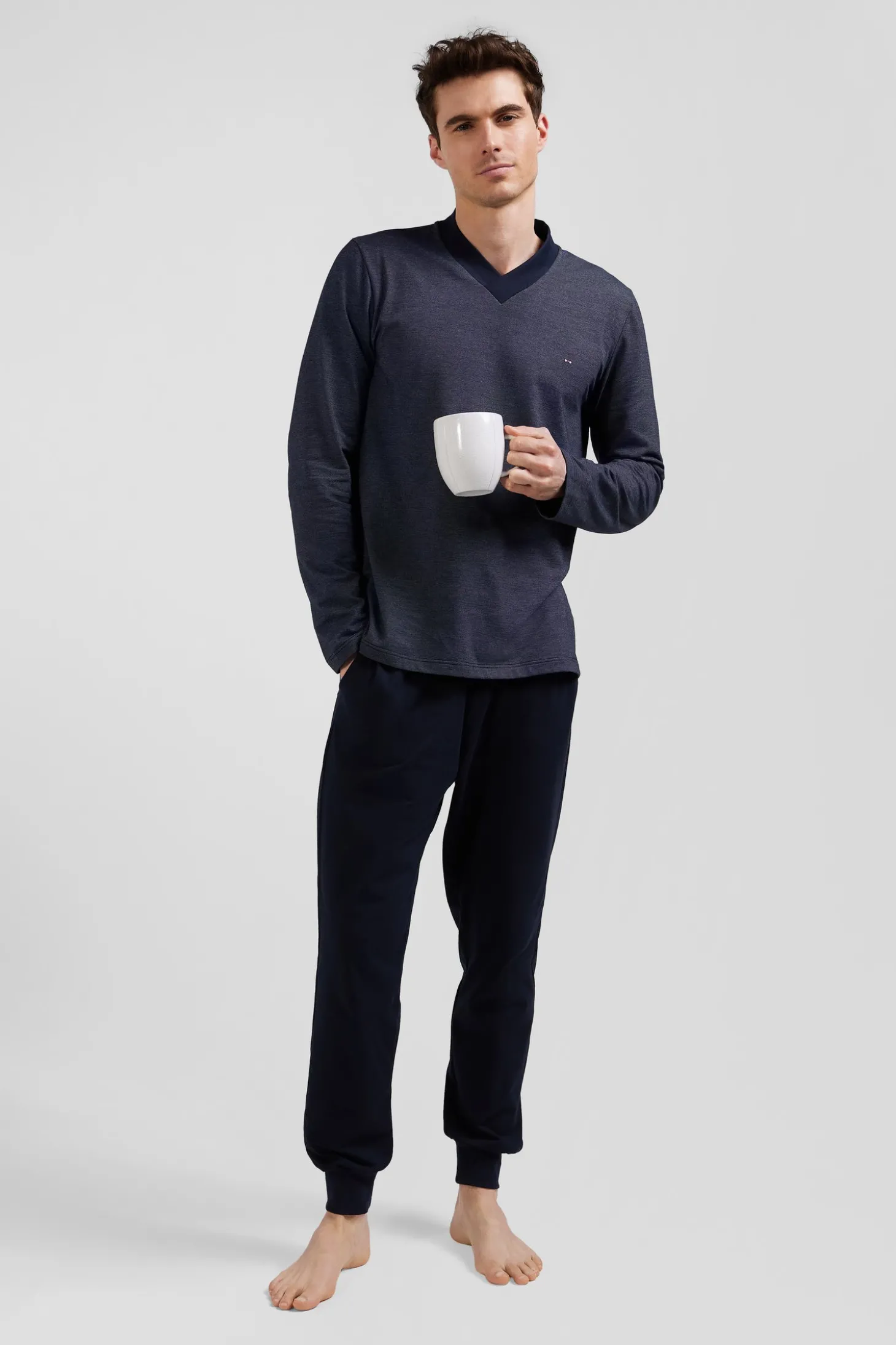 Navy blue long cotton blend pajamas