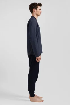 Navy blue long cotton blend pajamas