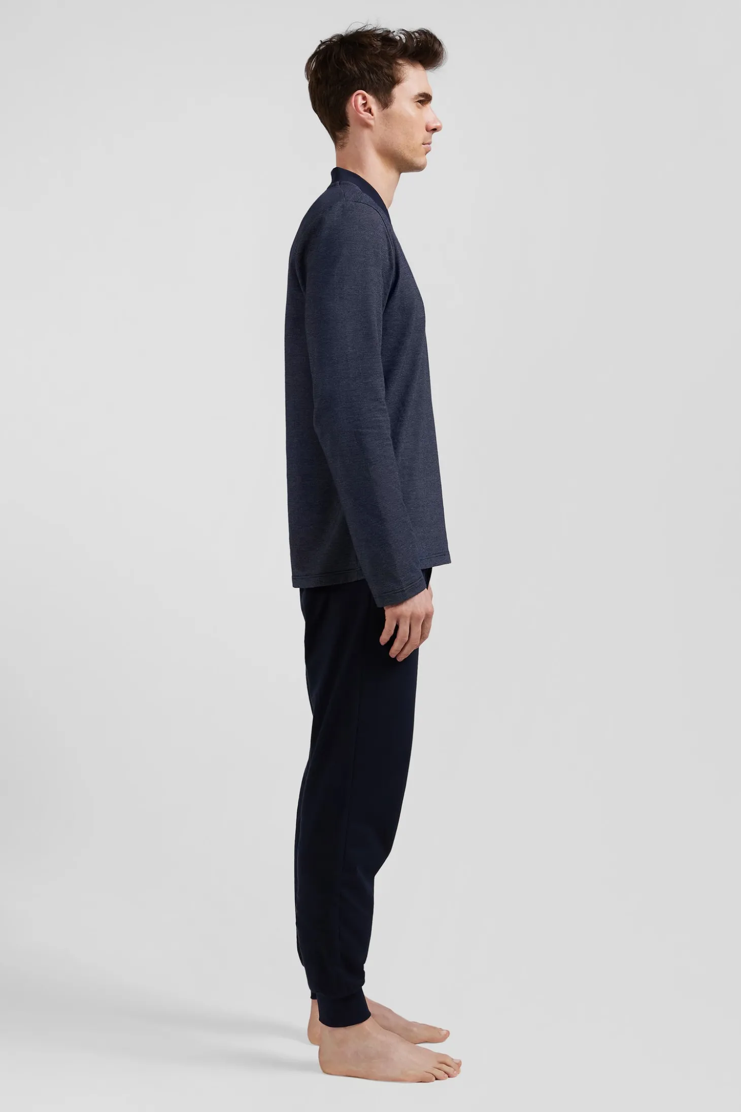 Navy blue long cotton blend pajamas