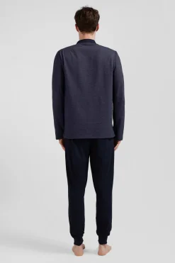 Navy blue long cotton blend pajamas