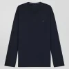 Navy blue long cotton pajamas with check trousers