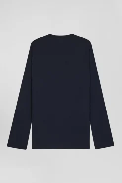 Navy blue long cotton pajamas with check trousers