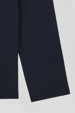 Navy blue long cotton pajamas with check trousers
