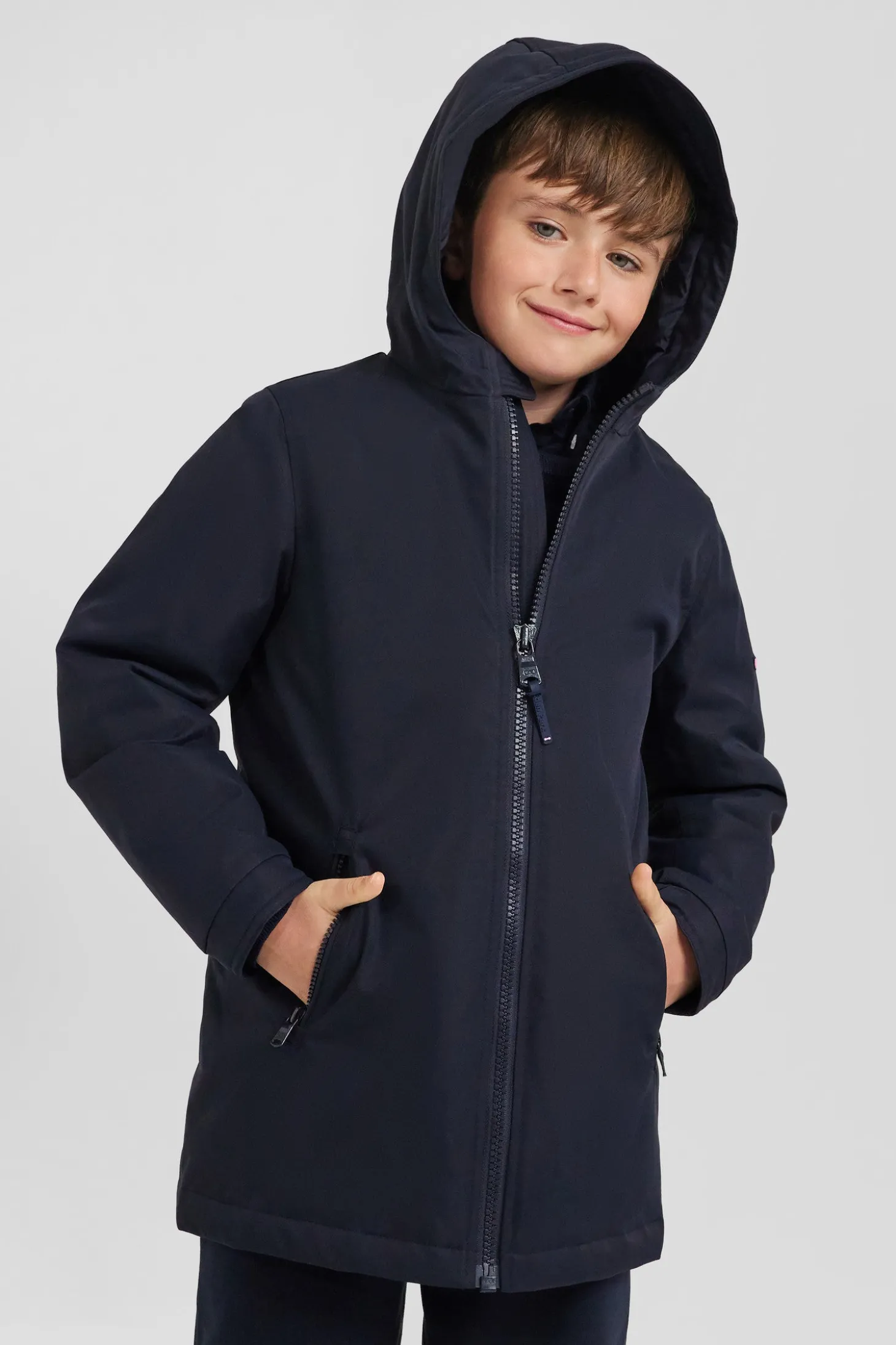 Navy blue long hooded children's parka