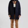 Navy blue long hooded nylon parka