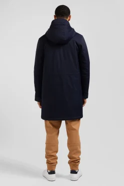 Navy blue long hooded nylon parka