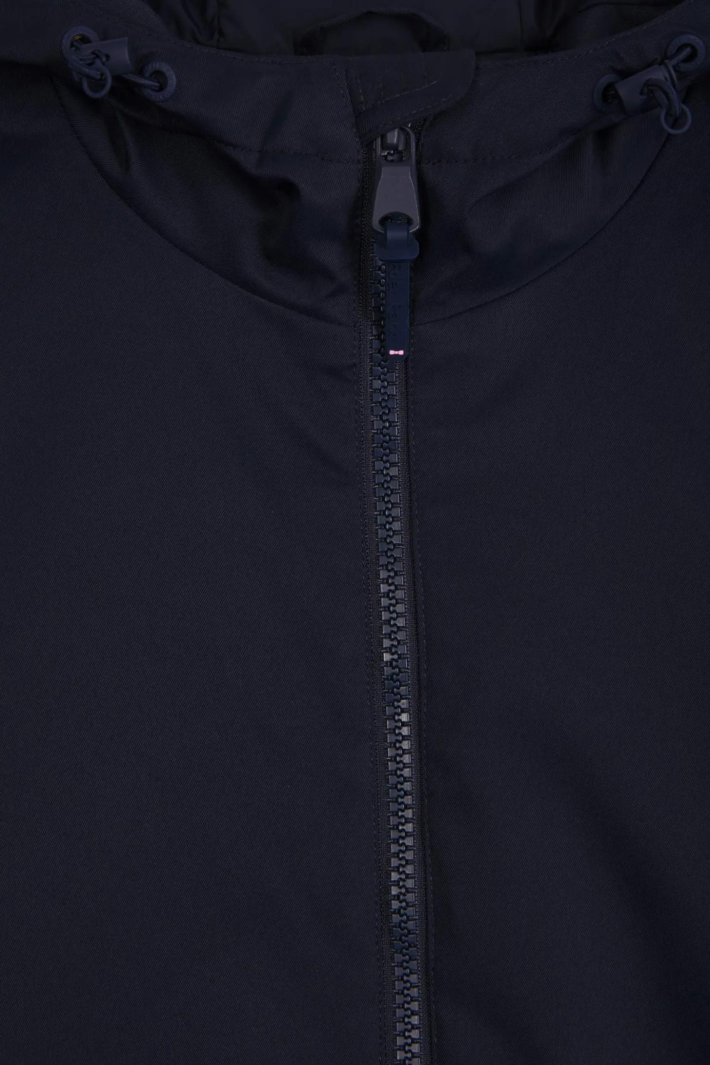 Navy blue long hooded nylon parka
