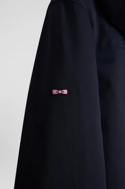 Navy blue long hooded nylon parka