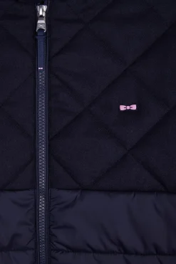 Navy blue long-sleeved double quilted high collar down jacket