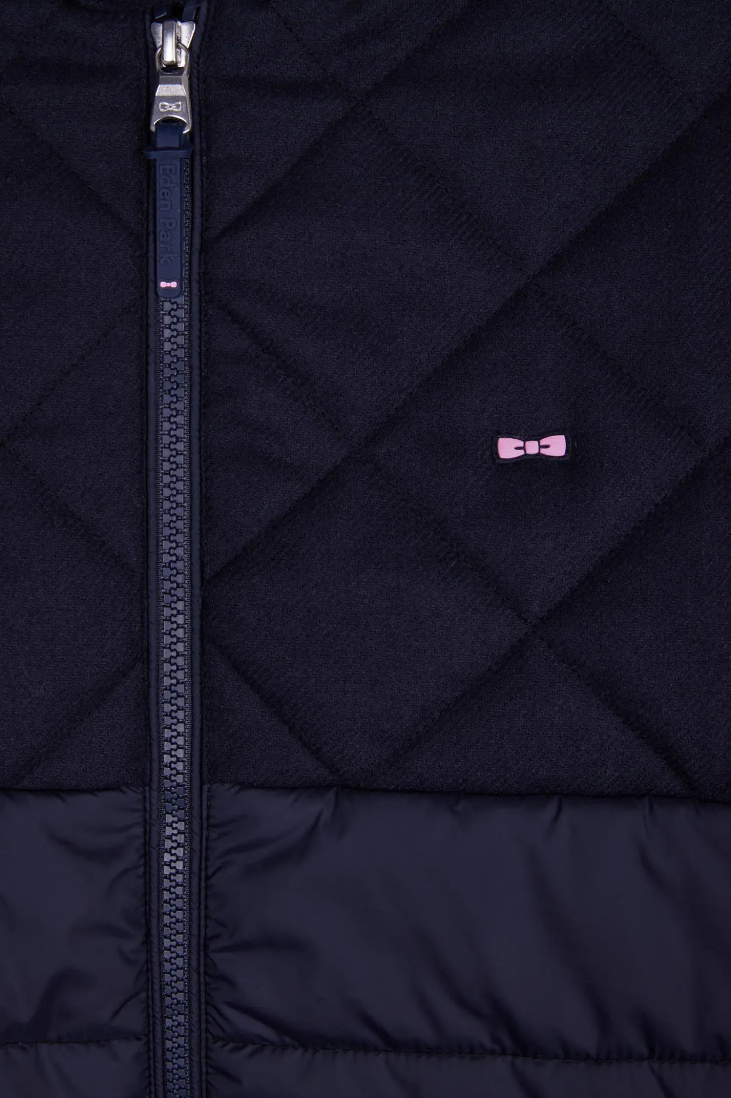 Navy blue long-sleeved double quilted high collar down jacket