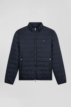 Navy blue long-sleeved high collar down jacket