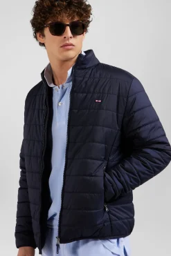 Navy blue long-sleeved high collar down jacket
