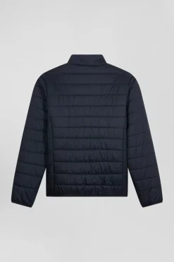 Navy blue long-sleeved high collar down jacket