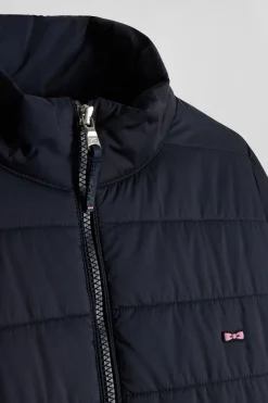 Navy blue long-sleeved high collar down jacket