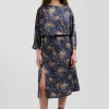 Navy blue lyocell floral dress with long sleeves