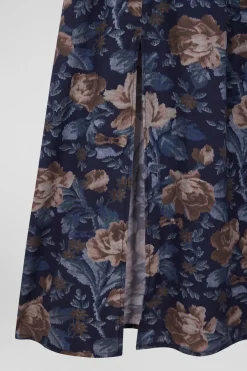 Navy blue lyocell floral dress with long sleeves