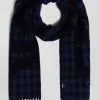 Navy blue mixed wool scarf with Eden Park jacquard lettering