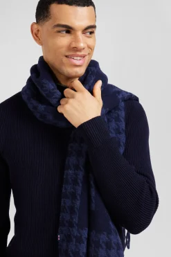 Navy blue mixed wool scarf with Eden Park jacquard lettering
