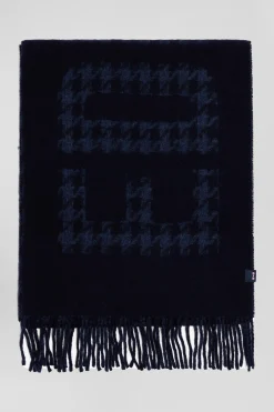 Navy blue mixed wool scarf with Eden Park jacquard lettering