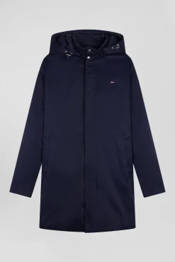 Navy blue nylon parka with removable hood