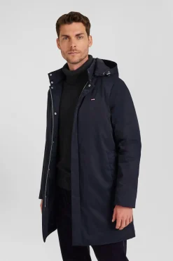 Navy blue nylon parka with removable hood
