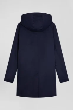 Navy blue nylon parka with removable hood